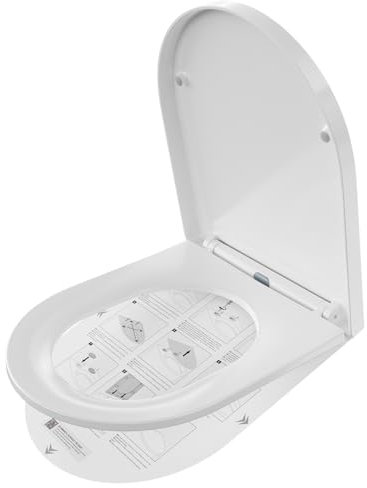 ANYCEE Tapa de Inodoro de Cierre Suave 42,5x36 CM, Asiento de WC Forma Corta D en Duroplast, Tapa WC Universal Antibacteriana, Asiento de WC con Quick-Release, Asiento Universal, Blanca