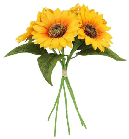 FUTUREORYY 5 tallos de girasol artificiales, arreglo floral realista para decoración de mesa, hotel y oficina, como decoración de fotos para bodas, decoración de primavera para el hogar