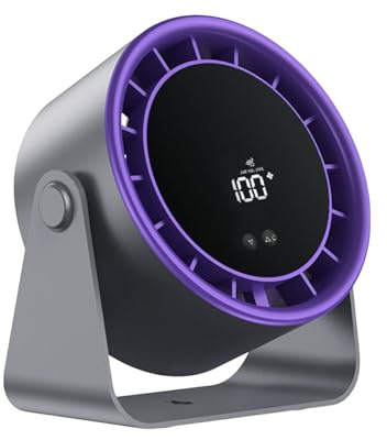 Monozoz Petit ventilateur de bureau silencieux – Ventilateur de refroidissement avec 100 vitesses, puissant ventilateur de refroidissement avec affichage numérique pour table de chevet, bureau