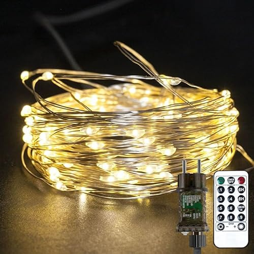capojas 100/200/300er Mikro LED Lichterkette Silberdraht Strombetrieb Deko für Innen Außen Warmweiß weihnachtsdeko (Warmweiß 8 Modi Timer Dimmbar, 300LED 30m Lang+5m Zuleitung)
