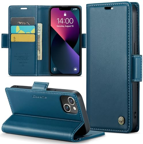 Rerzoiro Handyhülle für iPhone 14 Hülle, Premium PU Lederhülle Klappbar Flip Case [RFID Blocker] Tasche Magnet Kartenfach Klapphülle Schutzhülle für iPhone 14, Blau