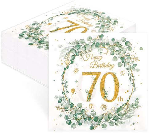 40 Stück Servietten 70. Geburtstag - Deko 70 Geburtstag Mann Frau, Happy Birthday Servietten Eukalyptus Grün, Salbeigrün Geburtstagsparty Deko für Party, Tischdeko, Feiern Party, Jubiläum
