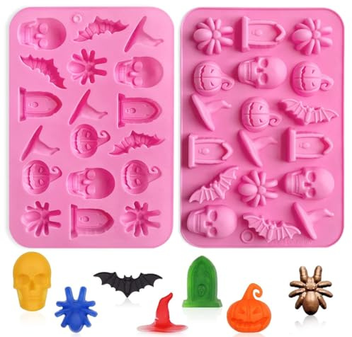 Halloween Moules Chocolat Silicone, 2 Pièces Moules de Cuisson en Silicone, Molde de Bonbons, Citrouille, Tombale, Crâne pour la Fabrication pour Chocolat, Bonbon, Gelée DIY Moisissure Decorations
