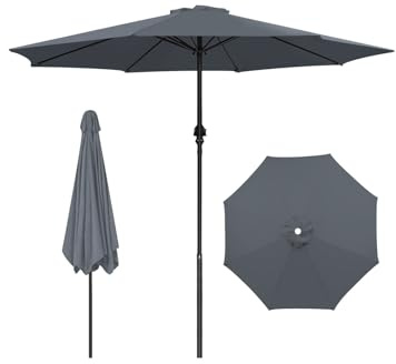 Parasol de terrasse d'extérieur de 2,7 m et 3 m avec manivelle et inclinaison à 8 baleines pour plage, pelouse, piscine, terrasse, arrière-cour, parasol de jardin beige avec installation facile.