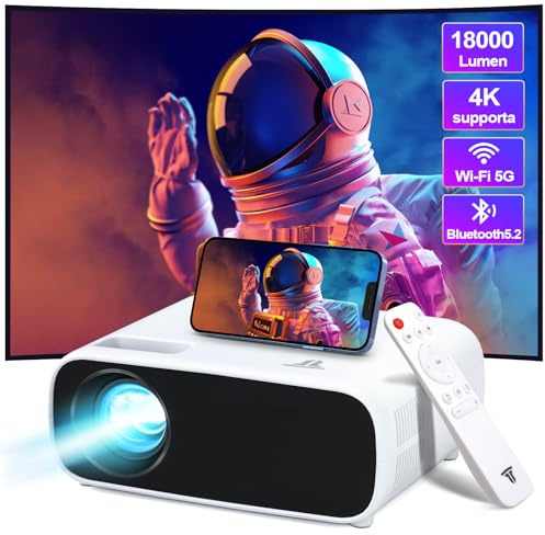 Proyector Wielio Full HD 1080P, compatible con 4K, Bluetooth 5.0 y Wi-Fi 6, 18000 lúmenes, tamaño de proyección de 30 a 200 pulgadas, compatible con iOS y Android, ordenadores portátiles y Xbox.