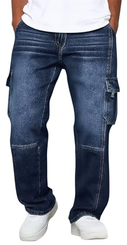 Generiska jeansbyxor herr baggy: Denim byxor med många fickor jeans ventilerande jeans lätta slip-on byxor enfärgade fritidsbyxor bekväma utomhusbyxor klassiska avslappnade stretchjeans för vardagen