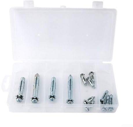 Expansion bolt set with 18 steel hollow drive anchors designed for use with panels of 3 to 12mm thickness, suitable for mounting shelves, photo frames, and heavy fixtures