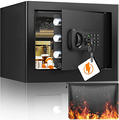 22L Fireproof Home Safe Box with Fireproof Money Bag, Anti-Theft Money Safe with Removable Steel Shelf and Electronic Digital Keypad, Security Safety Box for Home Office Money Cash