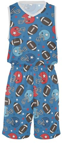 Basketball Jerseys for Kids Youth Sports Suit T-Shirt Short Uniform Set Boys Girls 13Y American Football Star Helmet