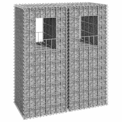 Lot de 2 colonnes de gabion en fer robuste, 40 x 40 x 100 cm, pour l'extérieur, pour projets de jardin, montage facile des gabions avec remplissage en pierre,