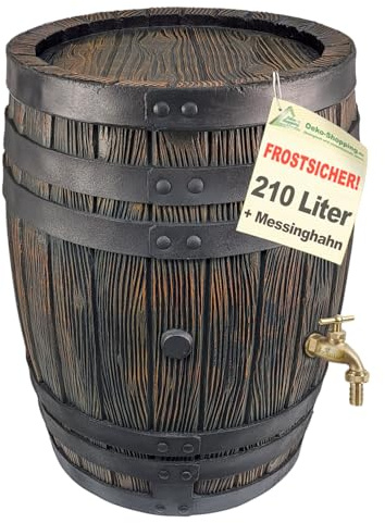 Regnflöde 210 l vattenfat regnbehållare trädgårdstunna vattentunna ekfat mässingskran mässingskran ekfat träutseende 210 liter