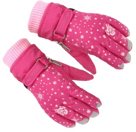 Drfeify Kids Ski Gloves Polyester Girls Snowboard Gloves 5 Finger Winter Snow Windproof Water Proof Anti Slip Grip for Skiing Sledding Biking Hiking (Red)