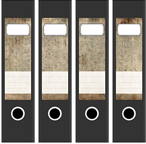 Ordneretiketten | 4 Aufkleber für breite Akten-Ordner | Altes Papier Shabby Chic | selbstklebende Design Akten-Etiketten | Deko Sticker für Rückenschilder Ordnerrücken | zum Beschreiben