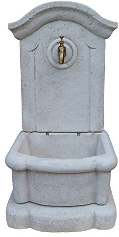 Wandbrunnen Siena, H 101 cm, weiß antik, Steinguss mit Marmor, frostfest, Made in Italy