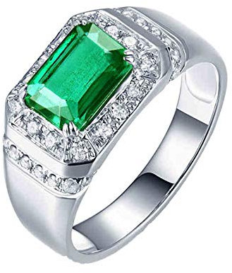 KnBoB Herrenring Platin 950 Breite Grün 1.42 ct Smaragd mit 0.35 ct Diamant Ring Größe 54 (17.2)