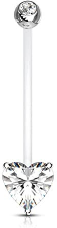 Paula & Fritz® Bauch-nabelpiercing Schwangerschafts-Piercing Zirkonia Bio-Flexibler Stab 316L Chirurgenstahlkugel Stein Bauch-Piercing Nabel Herz Clear