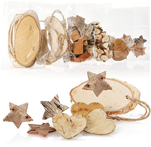 COM-FOUR® Decorazioni natalizie - dischi di legno e corteccia d'albero per lavoretti creativi - decorazioni natalizie sparse - set artigianale (6x sacchetti: legno + corteccia)