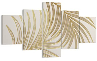 Quadro su Tela D'oro foglie palme Stampe da Parete 125x70cm Quadri Moderni Soggiorno Camera da Letto Cucina Set 5 pezzi Piccoli Decorazione Murale Wall Art Canvas Grafica Immagini EA125x70-4738