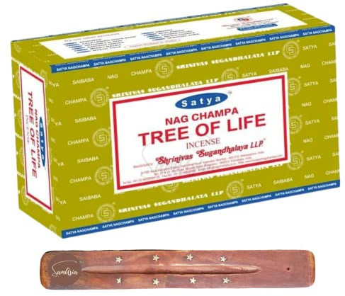 Satya Nag Champa Tree of Life Incense Sticks | x12 pack | with SAMASIA incense sticks holder | Used for Tromatherapy, Spa, Yoga, Weddings, Meditation, Healing, Positivity and Relaxation