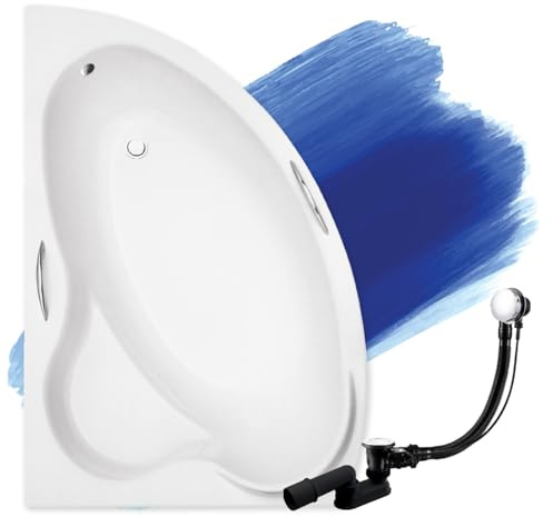 BADLAND Badewanne Original Weiß Acryl Wanne Eckbadewanne ADA 160x100 Links KOMPLETTSET SET + Füßen und Exklusive Chrom Automatik Ablaufgarnitur Made in EU 3in1