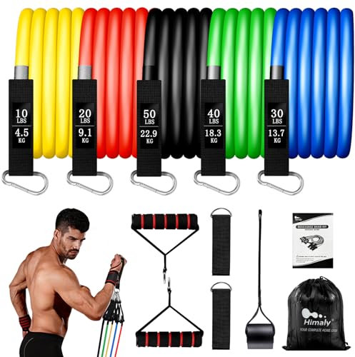 Resistance Bands Set 5pcs with Handle,Up to 150LB/68kg Strength Exercise Training Fitness Tubes Tension Bands Workout Gym Equipment Men and Women for Home Use Physical Training Cable,150 LBS