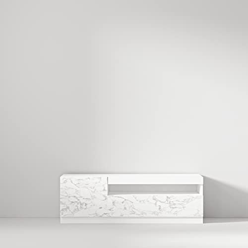moebel17 TV-Schrank, Fernsehtisch,TV Lowboard,TV Tisch,Sideboard(Marmor Optik) mit LED stehend, Weiß, Holz, mit 2 Türen viel Stauraum, für Wohnzimmer, Designerstück,120 x 40 x 37 cm, 9505
