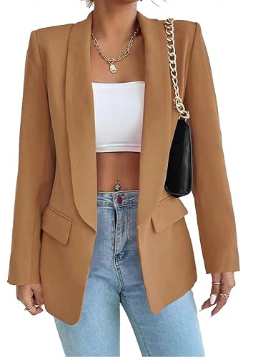 LIAOPUFUS Donna Blazer Slim Fit Maniche Lunghe Tuta Con Risvolto Giacca da Ufficio Business Con Tasche e Vari Colori Stile Casual Classico(M,zenzero)