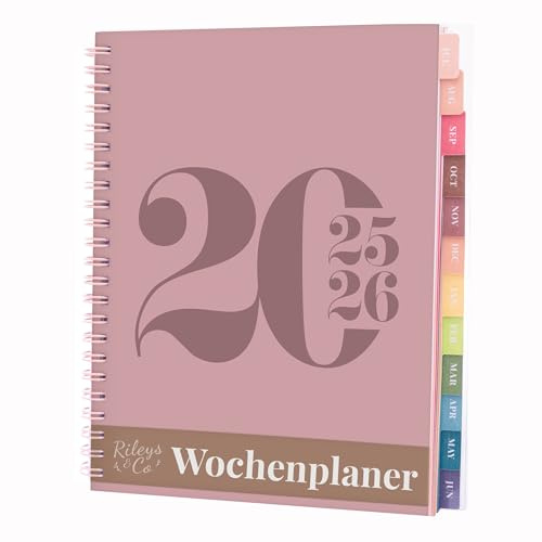 Rileys 2025-2026 Typografisch Akademischer Planer, 20x15cm (Rosa, Deutsch)