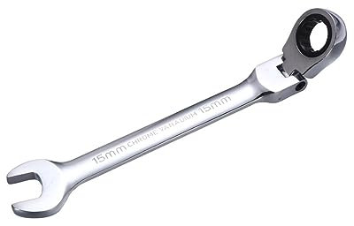 jojofuny 15mm Dual-Head Ratchet Wrench 180� Pivoting Head Telescopic Wide Jaw Spanner Home Factory Use