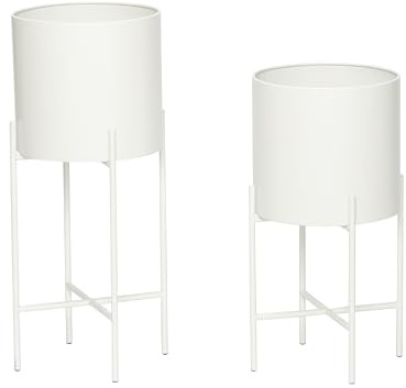 Dezain® Home - Pflanzen-Übertöpfe Hilda 2er Set – Weiß | Pflanzkübel aus Metall & mit Gestell – Pflanzentopf für Blumen, Kräuter, Pflanzen & Deko – Blumentopf Ø 25 cm