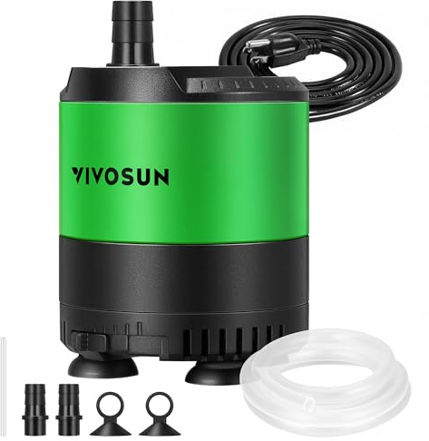 VIVOSUN 210 GPH 10W Submersible Water Pump, with Adjustable Water Flow, 4.9ft Tubing, Additional Ceramic Shaft, and Outlet Adapters, for Fish Tanks, Aquariums, Hydroponics, Fountains