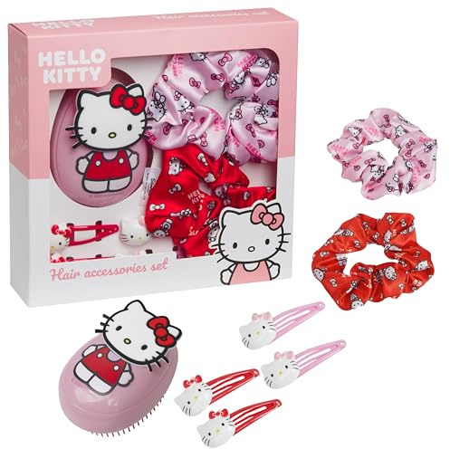 Hello Kitty Sanrio Set Brosse Cheveux et Kawaii Accessoires Femme Fille Pinces à Cheveux (Hello Kitty Brosse & Accessoires)