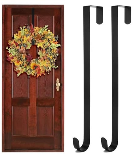 Yumatch 2 PCS Christmas Wreath Door Hanger Metal Wreath Hanger 30 x 5 CM Wreath Door Hangers Wreath Metal Hanger Hooks for Christmas Wreath Display, Black Hanger