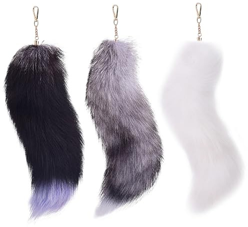 3 Stcs Therian Tail, 15,8 Zoll langes Therian Fuchsschwanz mit Verschluss, Halloween weiche flauschige Fuchsschwanzschlüsselkette, gefälschte Fuchsschwanz -Hänge -Fuchsschwänze für Frauen -Handt
