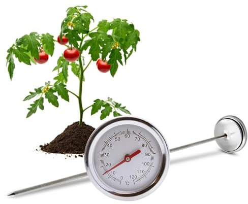 Trädgårdstermometer, komposttermometer med 50 cm sond i rostfritt stål – lång termometer, temperaturmätare, trädgårdsredskap, reaktion