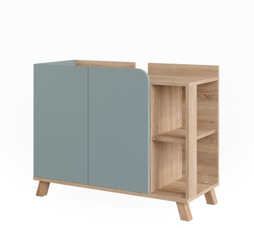 Vicco Mobiletto per lavabo Karen, Sonoma/blu, 80 x 65 cm con 2 porte, per una conservazione salvaspazio sotto il lavandino