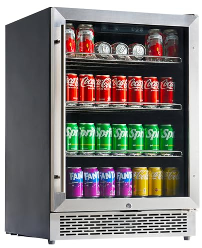 Albott Beverage Refrigerator-24 In fridge with Glass Door, Adjustable Shelves and LED Touch Panel, Under Counter Design for Wine Beer, Built-In or Freestanding Use, 34-64℉