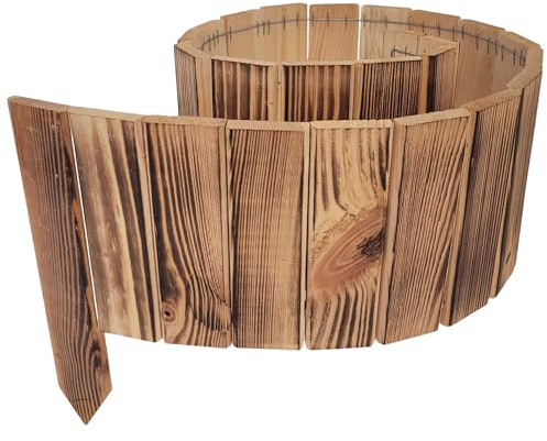 WEECO Holzzaun Garten 550 cm – 5er Set – 110x20 cm – Pflöcke 30 cm – braun, geflammtes Holz – rustikaler dekorativer Garten- und Rasenzaun