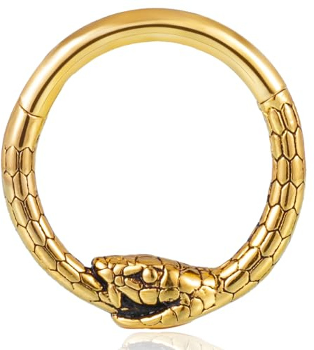 Vankula Septum Piercing Ring Hinged Segment Clicker Chirurgenstahl 8mm 10mm 16g Schlange Helix Daith Tragus Conch Piercing Schmuck für Frauen und Männer Schwarz Gold Silber