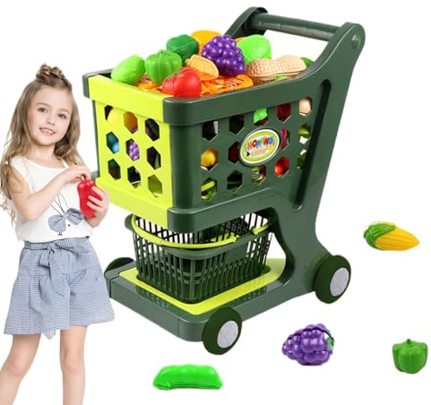 Yaztauho Shopping Cart Pretend Play Toy - Shopping Cart Trolley Pretend Play Kit | Kids Toy with Spacious Storage Baskets | for Birthday, New Year, Christmas, Children's Day