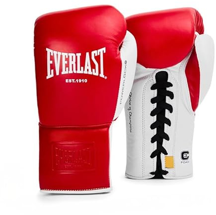 Everlast Powerlock OG Pro Fight 8oz Red/White Lace-Up Gloves for Bags & Competition, Advanced Foam, Ergonomic Grip - Authentic Everlast