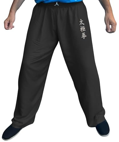 TAO MARTIAL Tai Chi Hose Weit aus Viskose, Damen und Herren, Qi Gong Kung Fu Yoga Hose, Leicht, Luftig, Elastischer Bund (Farbe TaiJi Schwarz, Größe M)