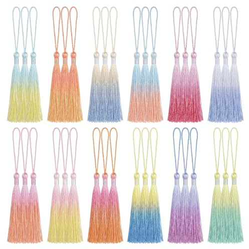 36Pcs Mini Tassels 5, Multicolor Tassels for Crafts with Loops | 36tassels for crafts,multicolor,polyester,soft,durable,fray-resistant.13cm/5.1in,lightweight(40g).For books,journals