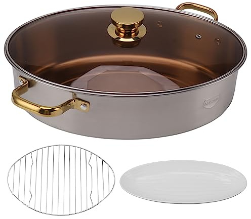 DANAIXZ Pentola A Vapore Ovale Per Pesce Pentole Multiuso Professionali In Acciaio Inossidabile 304 Con Coperchio In Ceramica E Griglia A Vapore Per Cucinare Frutti Di Mare Lavabil