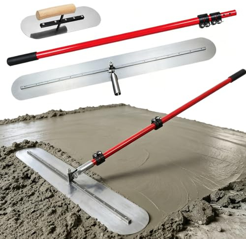 Bull Float Kit d'outils pour béton réglable en longueur 1,7 à 3 m, truelle lissante en acier au manganèse 100 x 12,5 cm, 1,2 mm et 900 x 200 mm, poignée réglable, béton, ciment, outil de construction