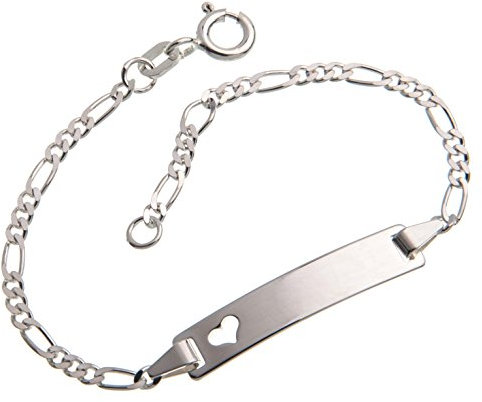 Silberketten Store Baby- & Kinder ID Armband mit Herz inkl. Gravur & Geschenksäckchen I aus 925 Silber gefertigt I nickelfrei für Allergiker geeignet I 10 verschiedene Schriftarten I 14 cm