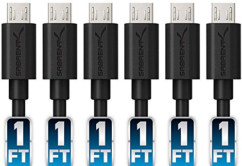 SABRENT Cable micro USB de carga rápida (6 pzas x 30cm) | Cable de alta velocidad 5V-3A | Cable de datos para teléfonos móviles, para Samsung Galaxy S7/S6/J7, Huawei, Motorola, Nokia y más [CB-UM61] | Cable de Alta Velocidad 5V-3A, Cable de Datos para Teléfonos Móviles, para Samsung Galaxy S7/S6/J7, Huawei (CB-UM61)