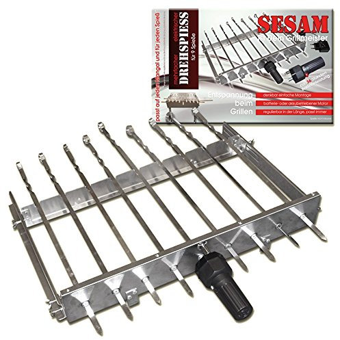 OLYMP Mehrfacher Drehspieß - Aufsatz SESAM für 9 Spieße, Länge: 62 cm, Breite regulierbar 24-40 cm, elektrisch (inkl. Akku der bis 36Std. hält)