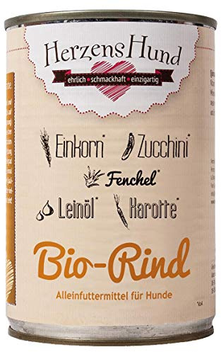 HerzensHund Hundefutter Nassfutter Bio-Rind mit Bio-Gemüse (Rind, 12 x 400g)
