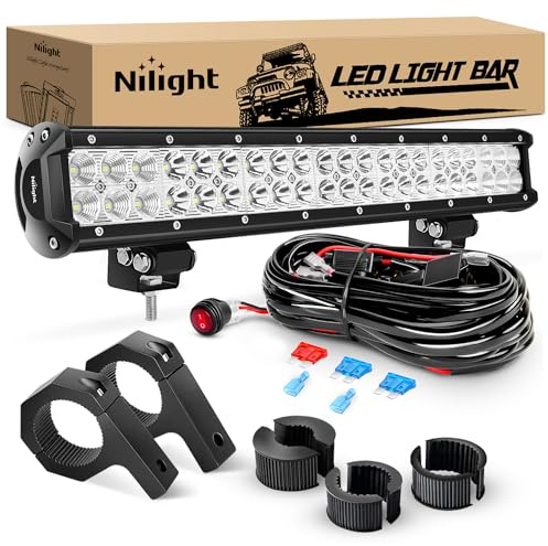Nilight 20 Inch 126W Spot Flood Combo LED Light Bars Off-Road Light Mounting Bracket Horizontal Bar Tube Clamp with Off Road Wiring Harness, 2 Years Warranty, White